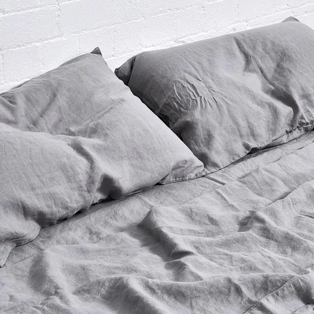 100% Linen Fitted Sheet in Cool Grey