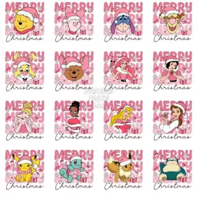 30 Mixed Cartoon Merry Christmas Pink Designs Bundle PNG