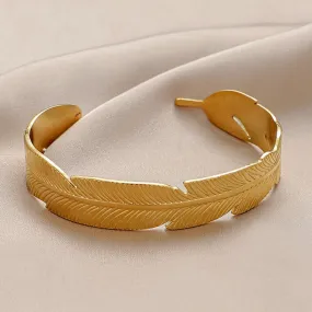 316L Stainless Steel Leaf Feather Bangle For Women