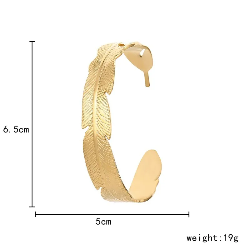316L Stainless Steel Leaf Feather Bangle For Women