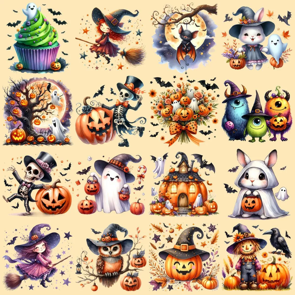 64 Watercolor Cute Halloween Designs Bundle PNG