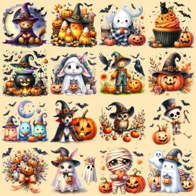 64 Watercolor Cute Halloween Designs Bundle PNG