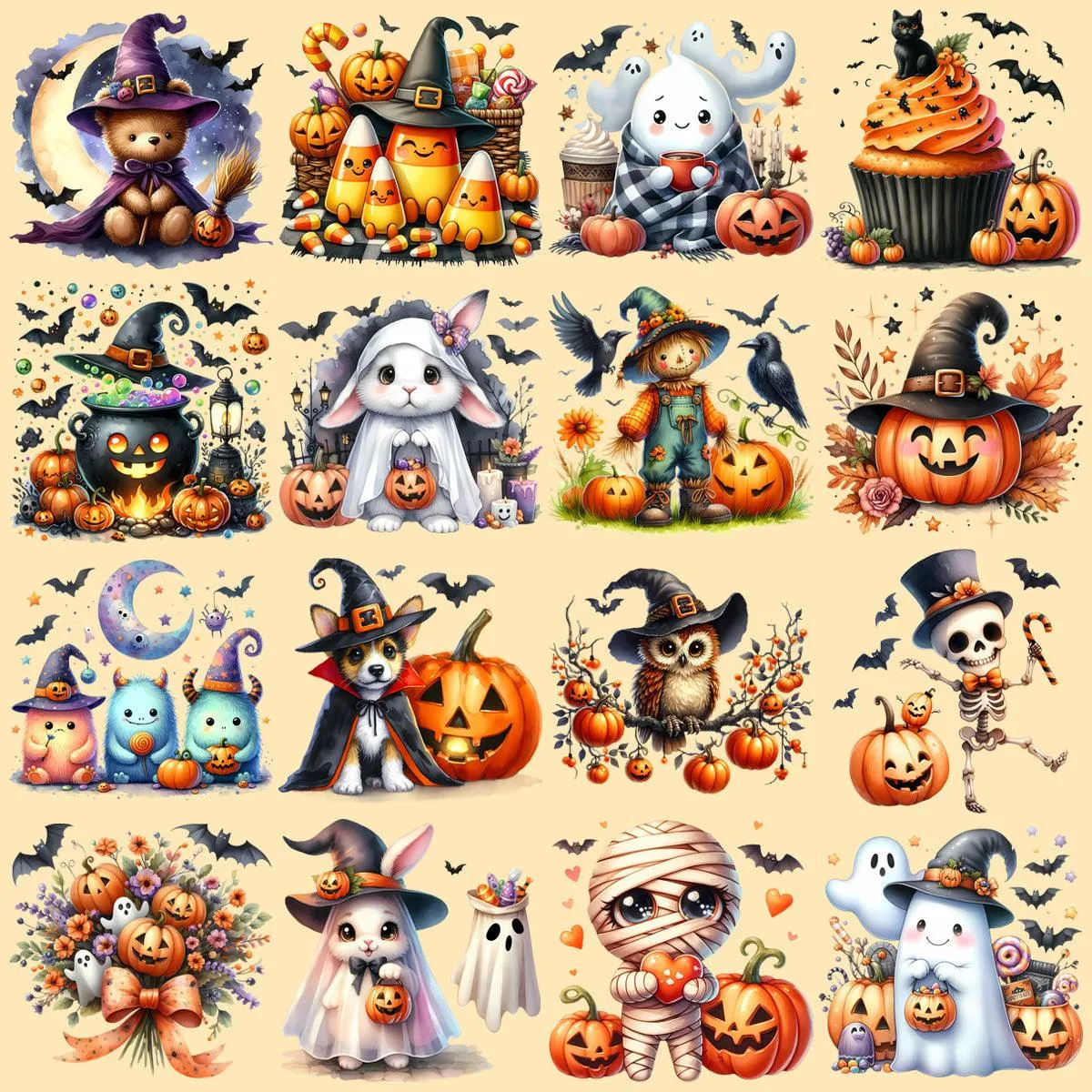 64 Watercolor Cute Halloween Designs Bundle PNG