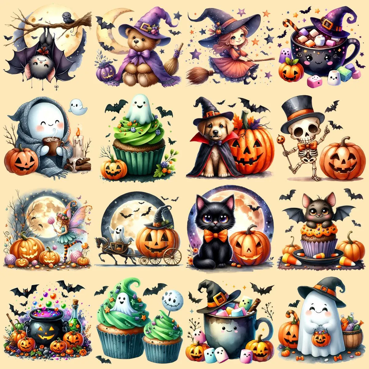 64 Watercolor Cute Halloween Designs Bundle PNG
