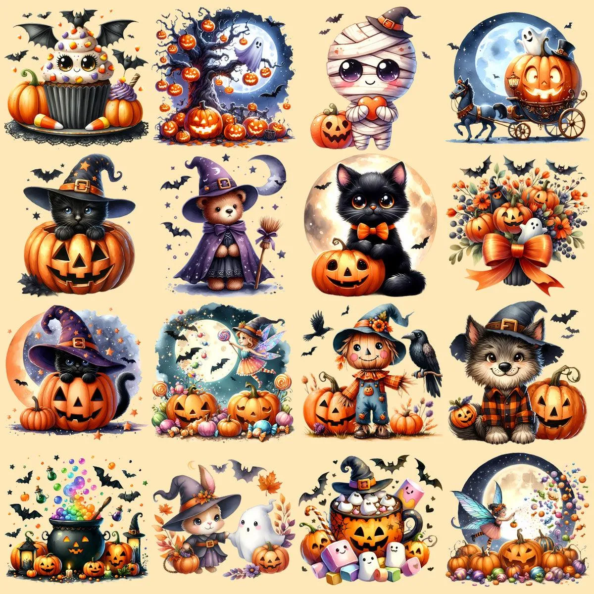 64 Watercolor Cute Halloween Designs Bundle PNG