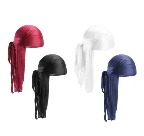 8pack Long Tail Durag, Unisex Durag Headwraps Wide Straps Pirate Hair Loss Turban Hat for Women and Men Hip-hop and Daily Decoration，Multiple Colors 4Pack