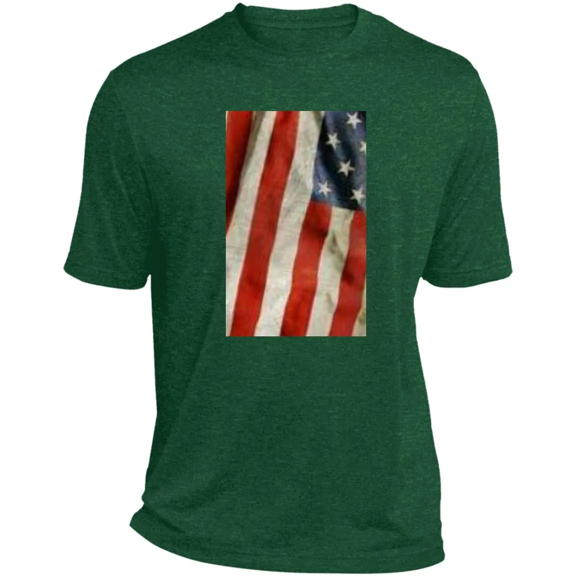 American Flag -- Distressed & Waving -- CLOSEOUT -- Heather Performance Tee