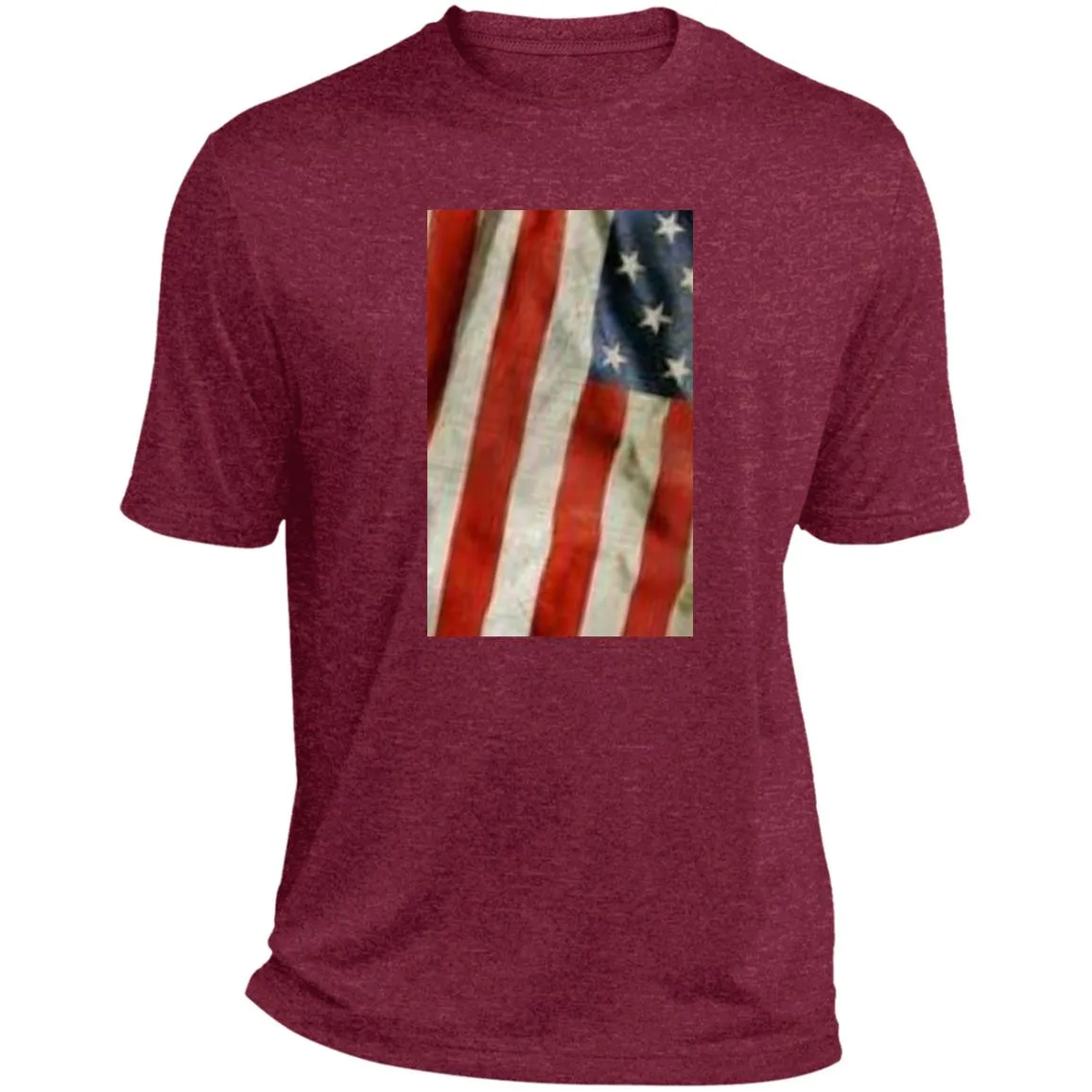 American Flag -- Distressed & Waving -- CLOSEOUT -- Heather Performance Tee