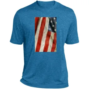 American Flag -- Distressed & Waving -- CLOSEOUT -- Heather Performance Tee