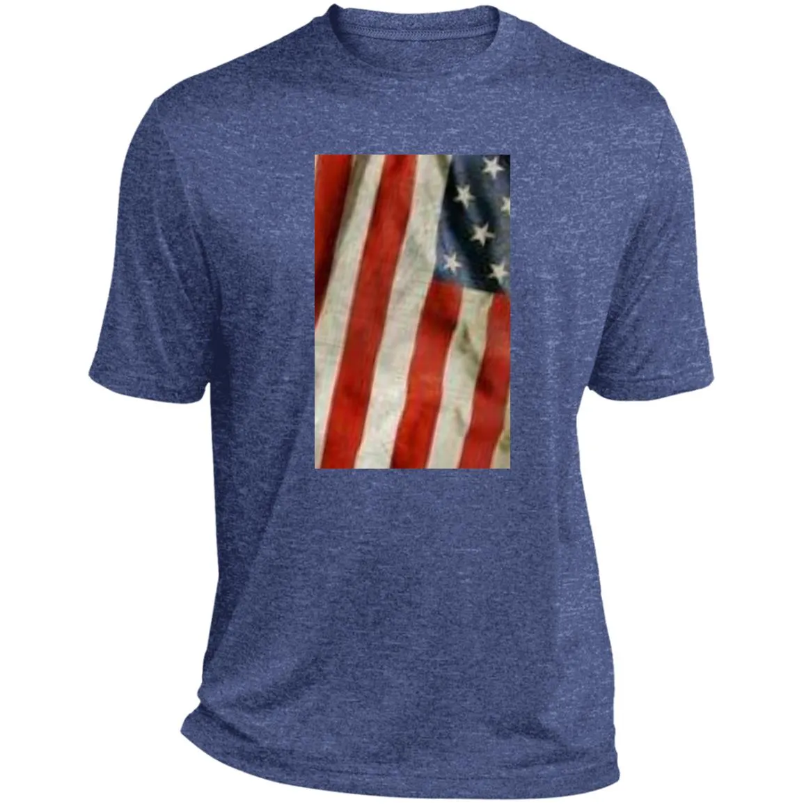 American Flag -- Distressed & Waving -- CLOSEOUT -- Heather Performance Tee