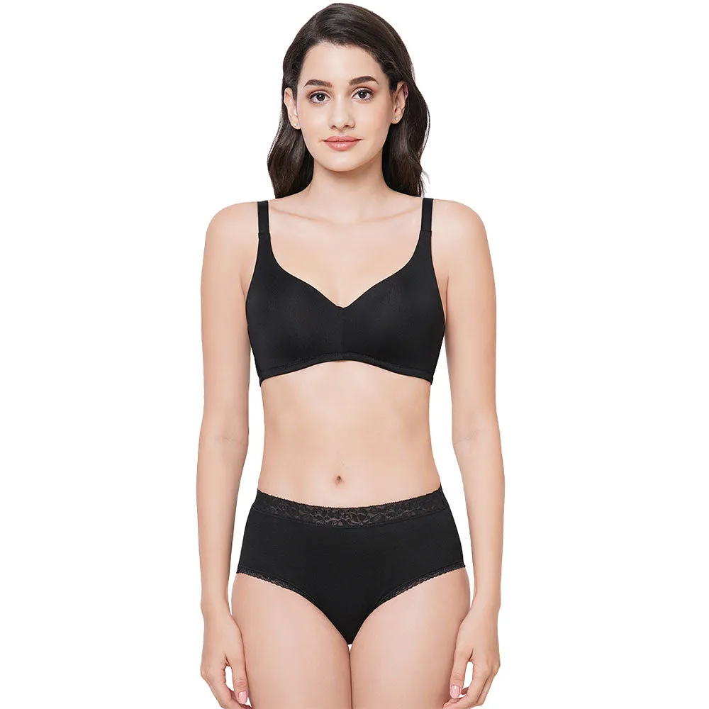 Basic Mold Padded Non Wired Full Coverage Everyday T-Shirt Bra - Black