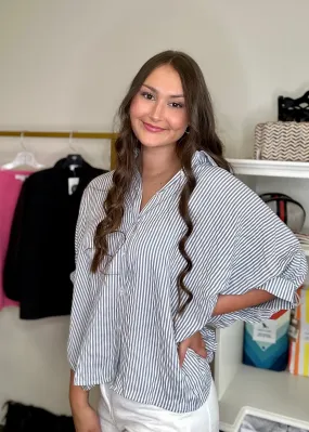 Blue stripe high low shirt