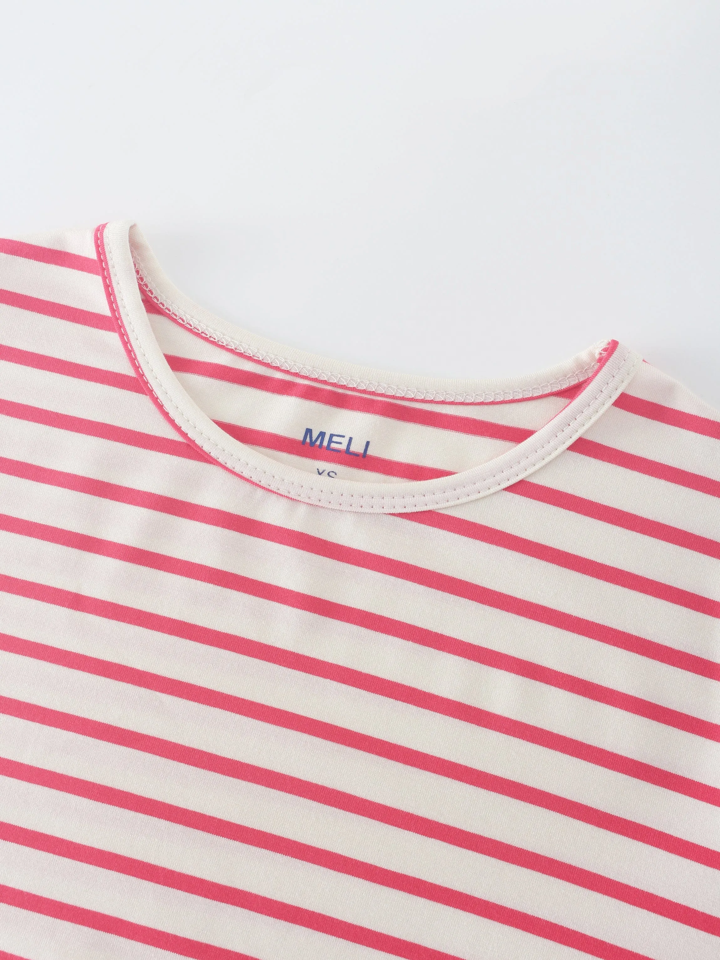 Butter Soft Striped Crew-Hot Pink/White