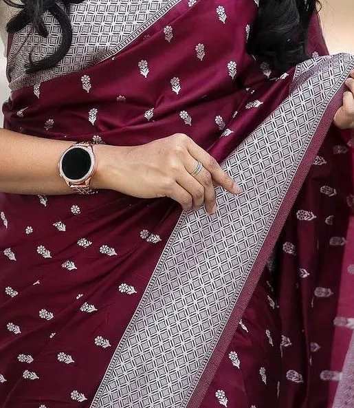 Capricious Wine Cotton Silk Saree With Adorning Blouse Piece
