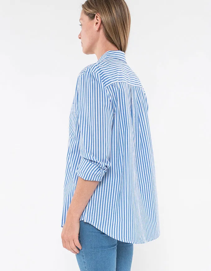 Cotton Stripe Shirt Cobalt/White
