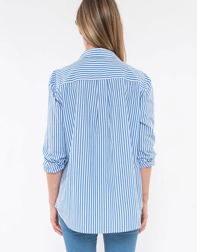 Cotton Stripe Shirt Cobalt/White