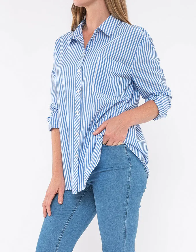 Cotton Stripe Shirt Cobalt/White