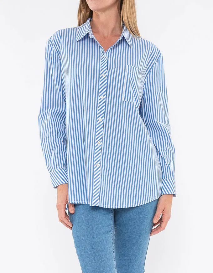 Cotton Stripe Shirt Cobalt/White