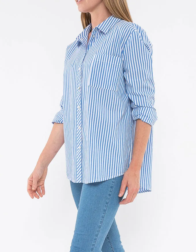 Cotton Stripe Shirt Cobalt/White