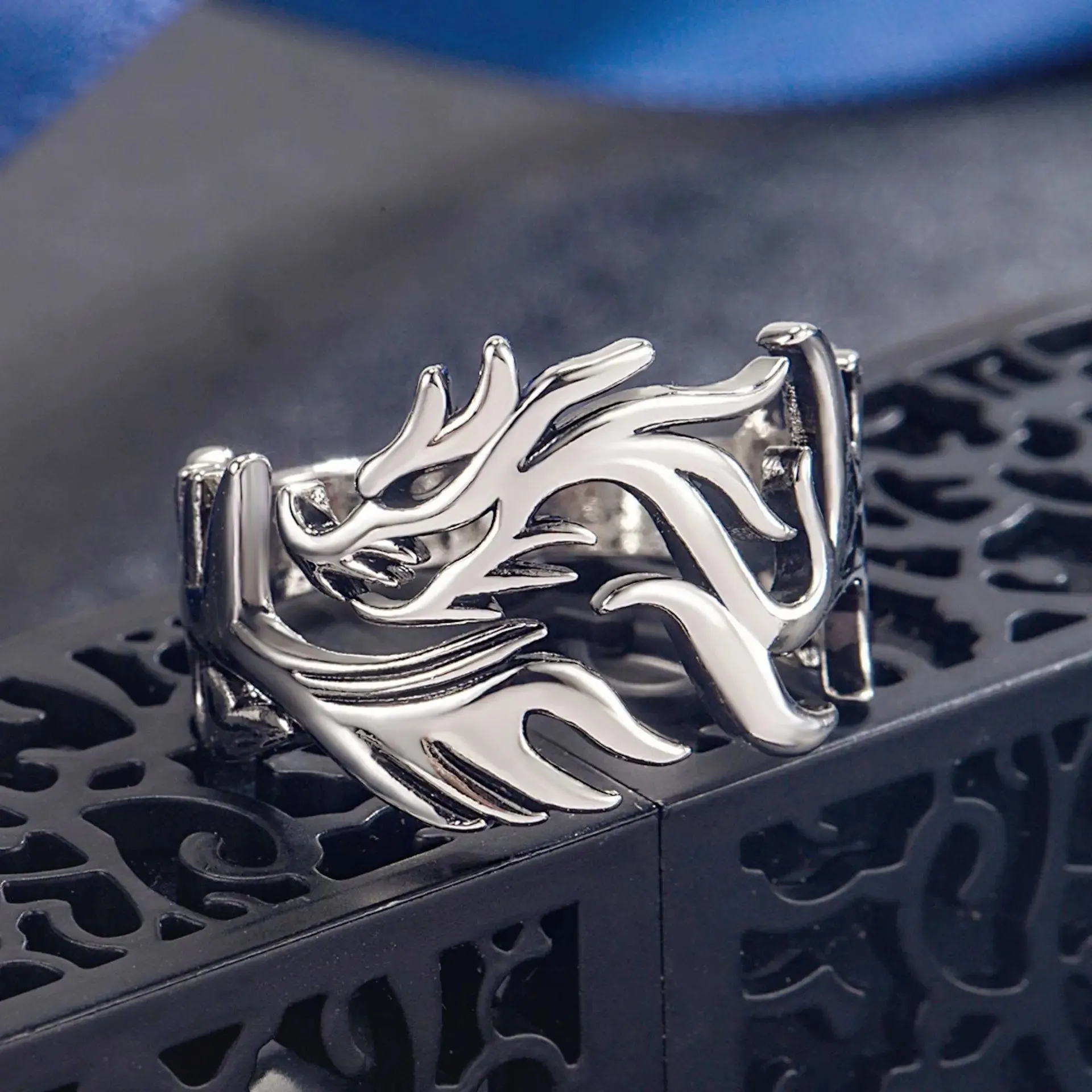 European And American Fashion, Personalized And Versatile, Domineering Flame Dragon Pattern Open Ring, Male Trend Hip-Hop Single
