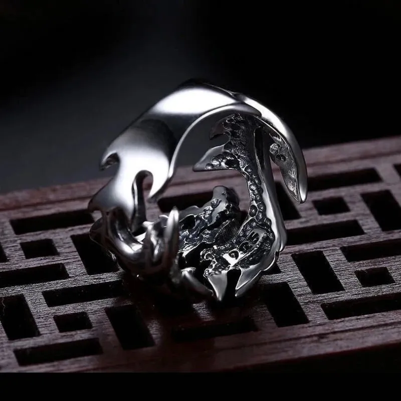 European And American Fashion, Personalized And Versatile, Domineering Flame Dragon Pattern Open Ring, Male Trend Hip-Hop Single