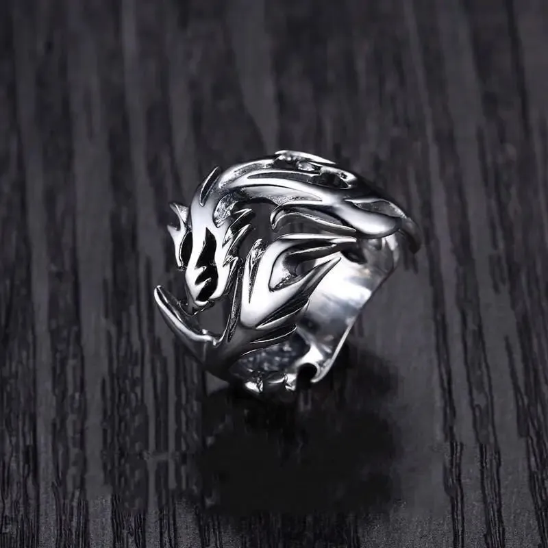 European And American Fashion, Personalized And Versatile, Domineering Flame Dragon Pattern Open Ring, Male Trend Hip-Hop Single