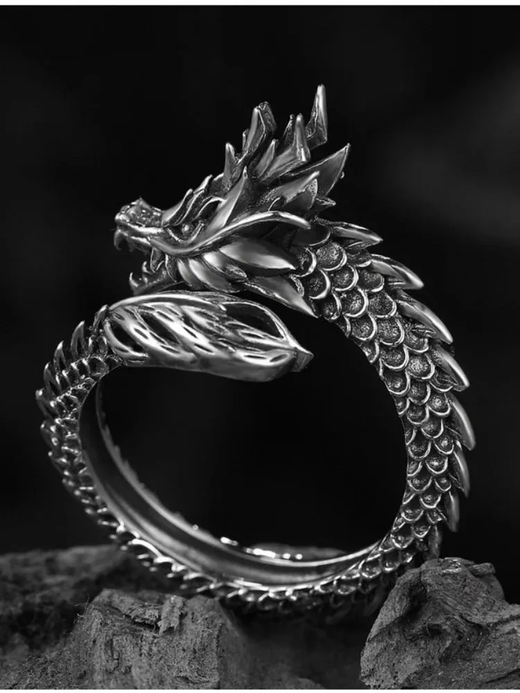 European And American Fashion, Personalized And Versatile, Domineering Flame Dragon Pattern Open Ring, Male Trend Hip-Hop Single