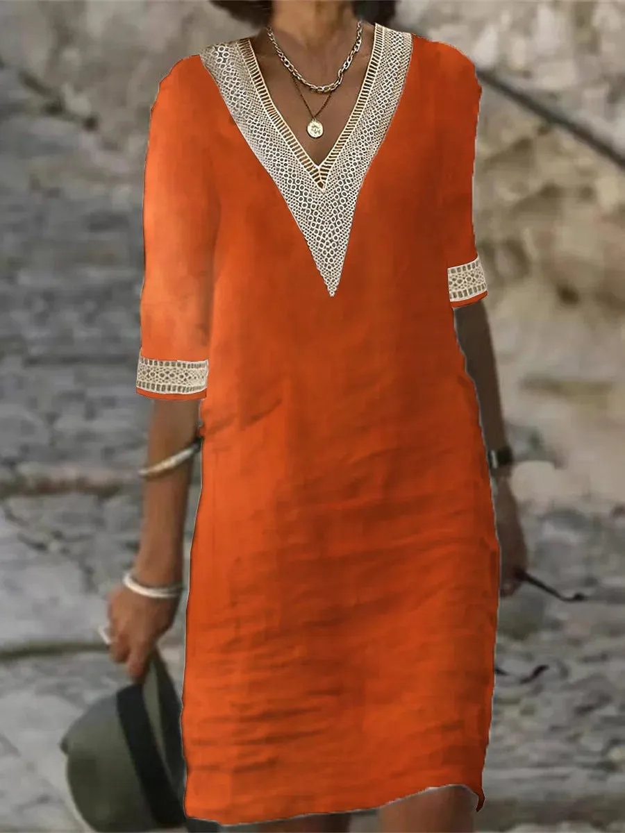 EVIE™|VINTAGE V NECK DRESS
