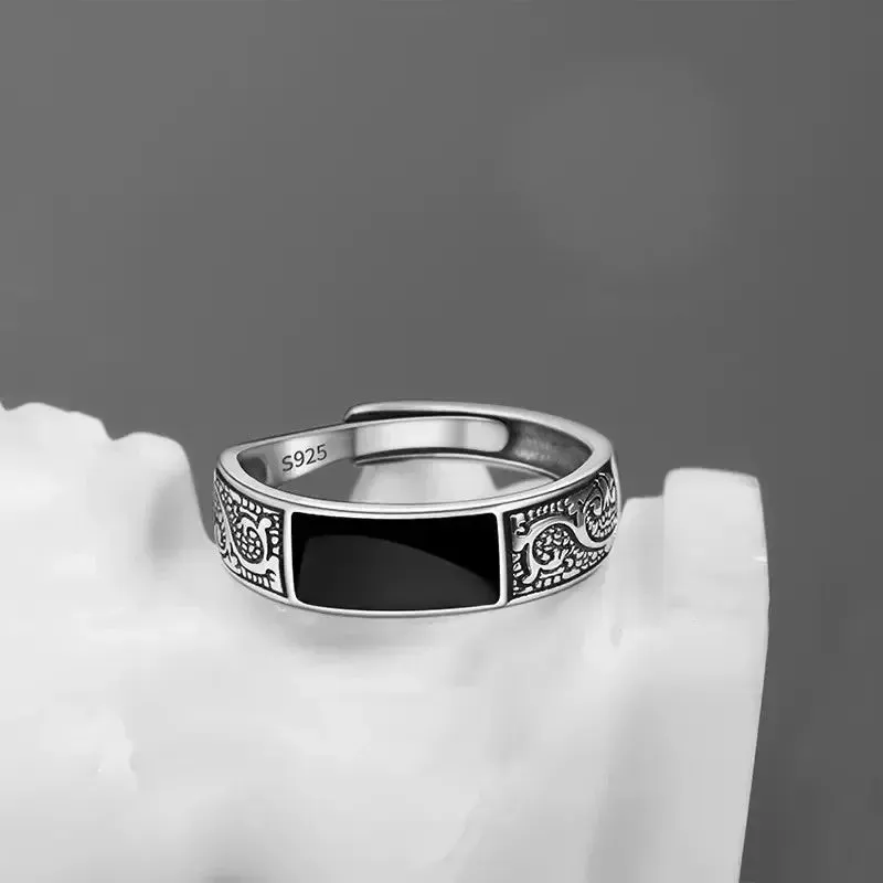 Fashion New Vintage Dragon Pattern Titanium Steel Ring Hip Hop Men Single Party Opening Adjustable Ring