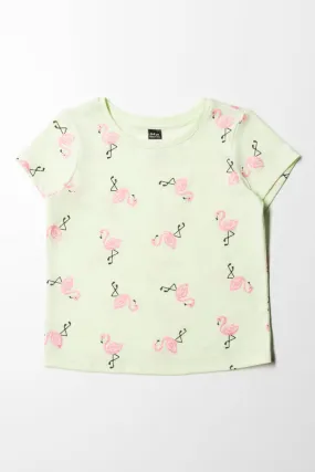 Flamingo Printed T-Shirt Light Green