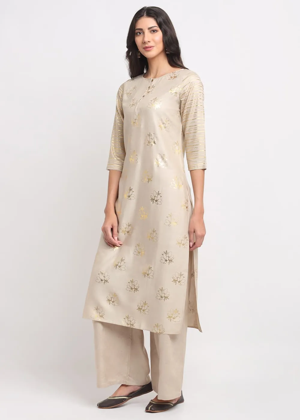 Foil Floral Striped Kurti