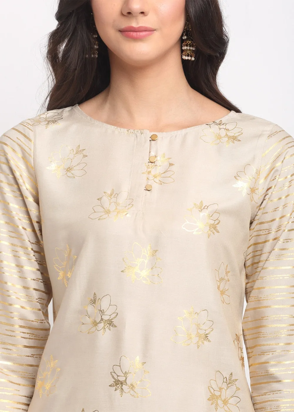 Foil Floral Striped Kurti