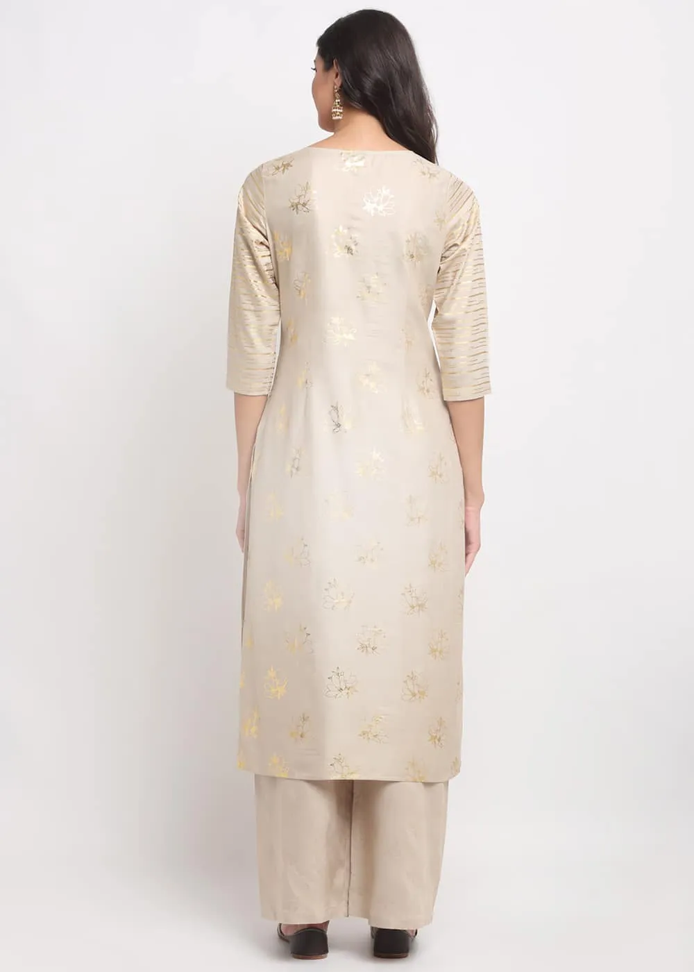 Foil Floral Striped Kurti