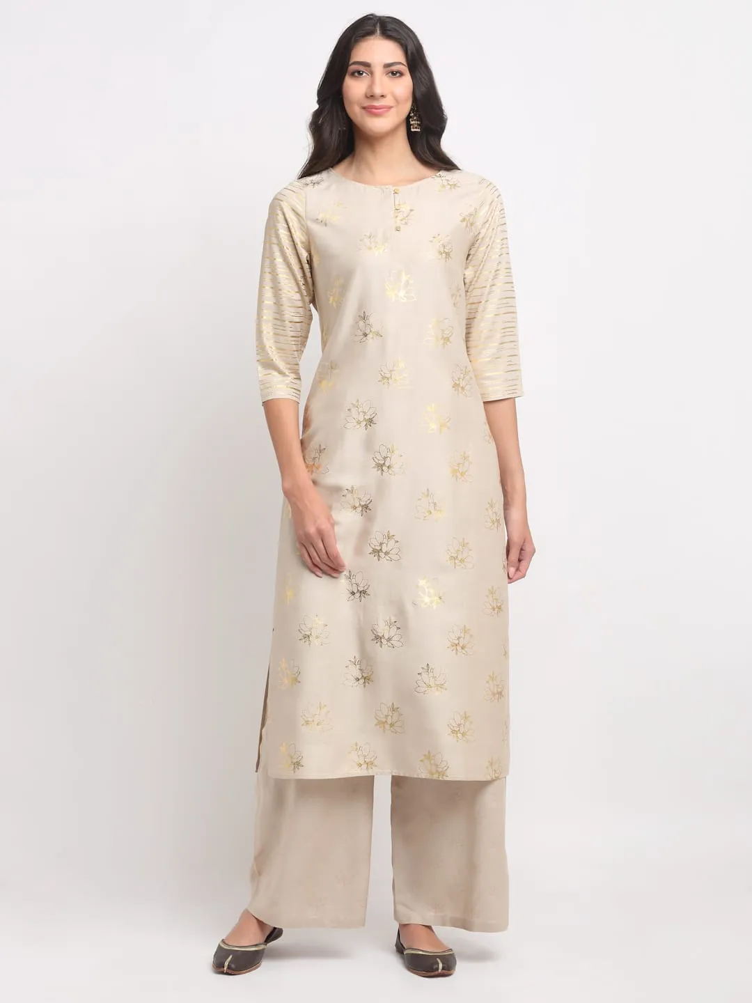 Foil Floral Striped Kurti