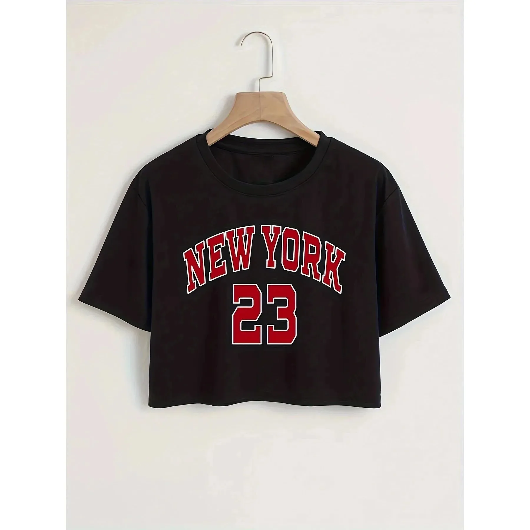Funny Print T-Shirt New York Letter Print Crop Top for Women