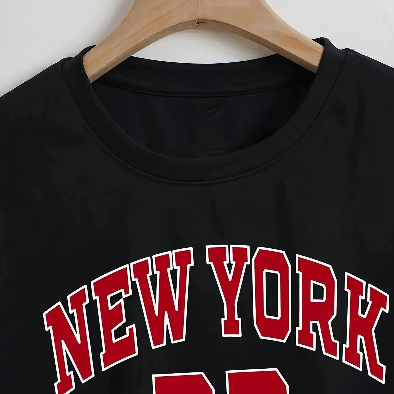 Funny Print T-Shirt New York Letter Print Crop Top for Women