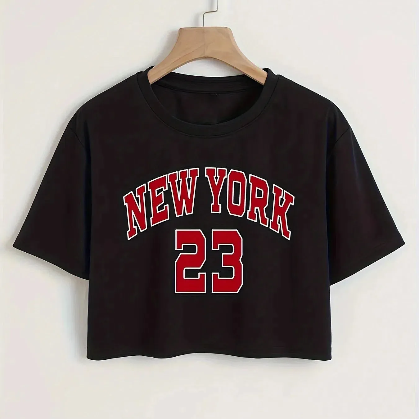Funny Print T-Shirt New York Letter Print Crop Top for Women