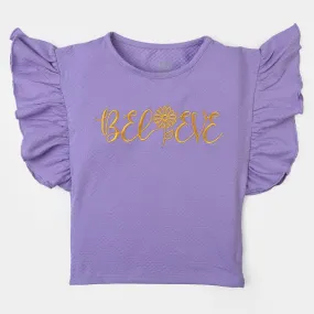Girls Cotton Jersey T-Shirt Believe - Purple