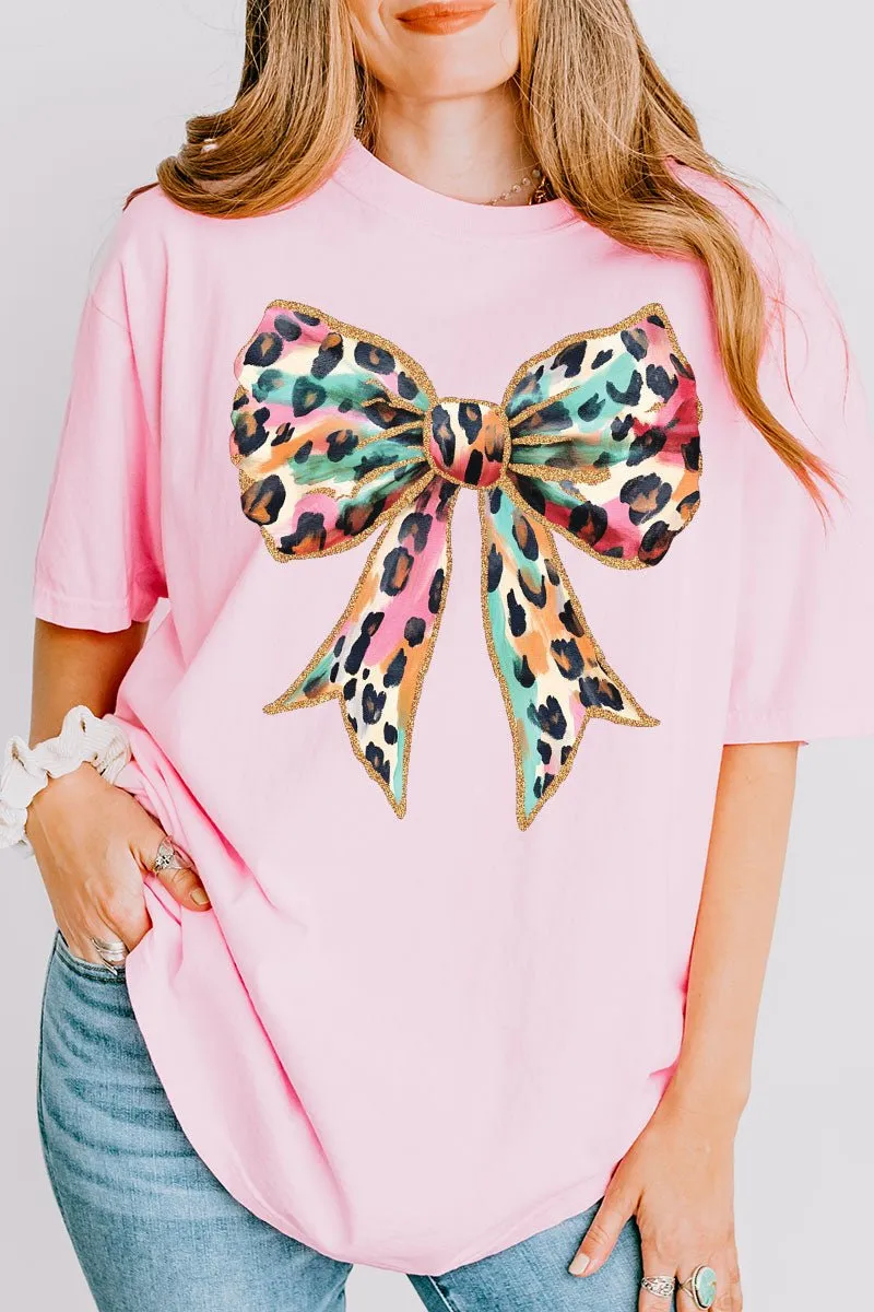 Glitzy Leopard Bow Comfort Colors Adult Ring-Spun Cotton Tee