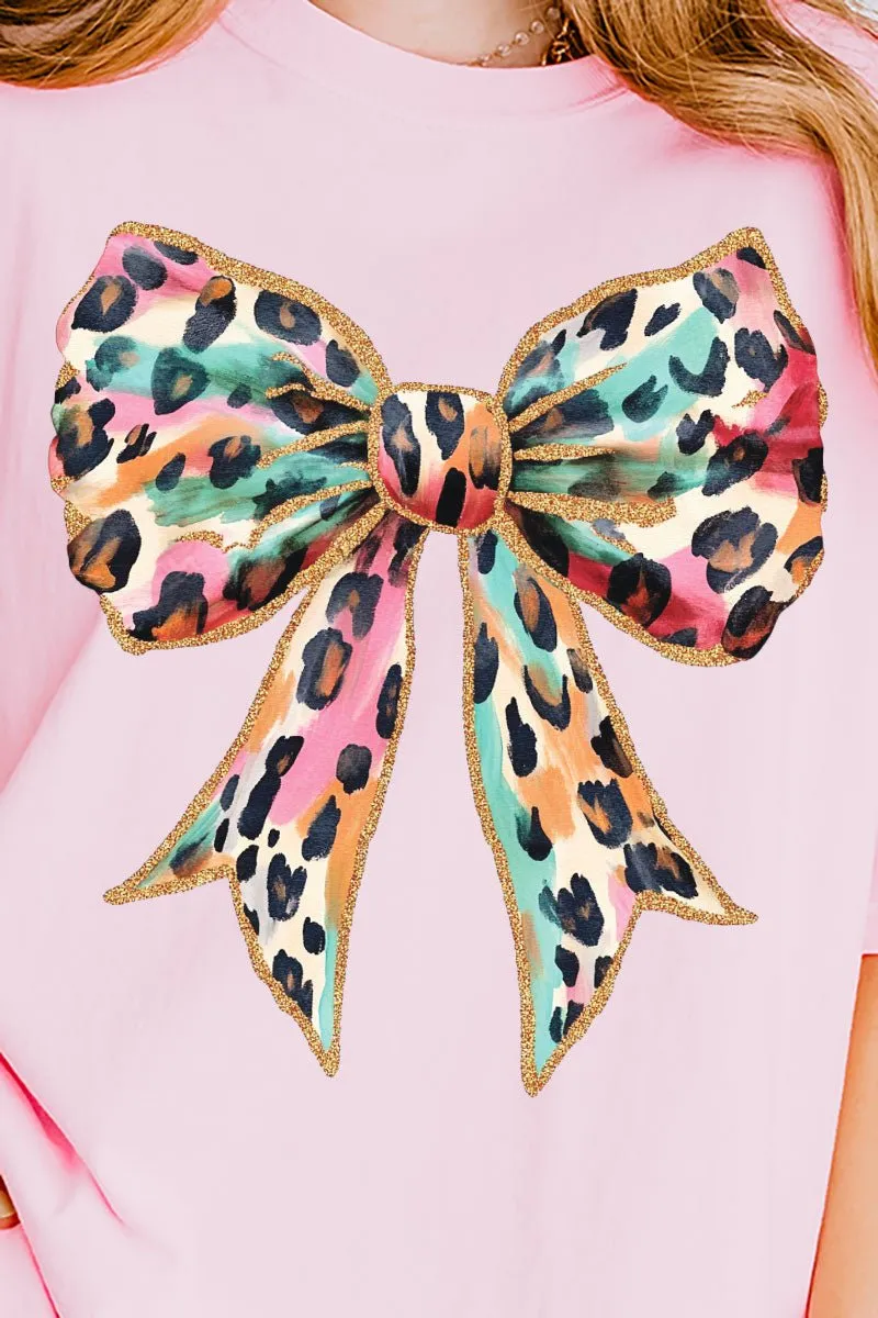Glitzy Leopard Bow Comfort Colors Adult Ring-Spun Cotton Tee