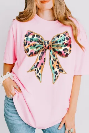 Glitzy Leopard Bow Comfort Colors Adult Ring-Spun Cotton Tee