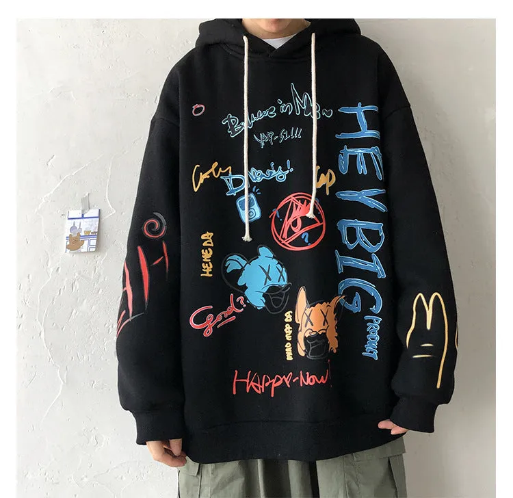 Graffiti Sweatshirt Hooded INS Hip-Hop Hip-Hop Loose Trendy All-Matching Outerwear