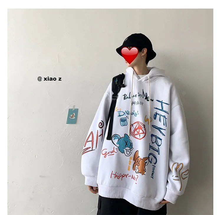 Graffiti Sweatshirt Hooded INS Hip-Hop Hip-Hop Loose Trendy All-Matching Outerwear
