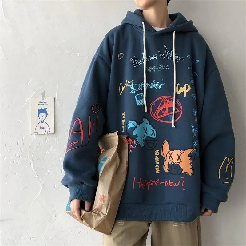 Graffiti Sweatshirt Hooded INS Hip-Hop Hip-Hop Loose Trendy All-Matching Outerwear