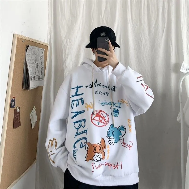 Graffiti Sweatshirt Hooded INS Hip-Hop Hip-Hop Loose Trendy All-Matching Outerwear