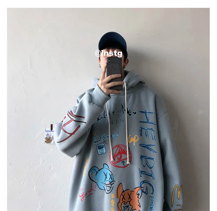 Graffiti Sweatshirt Hooded INS Hip-Hop Hip-Hop Loose Trendy All-Matching Outerwear