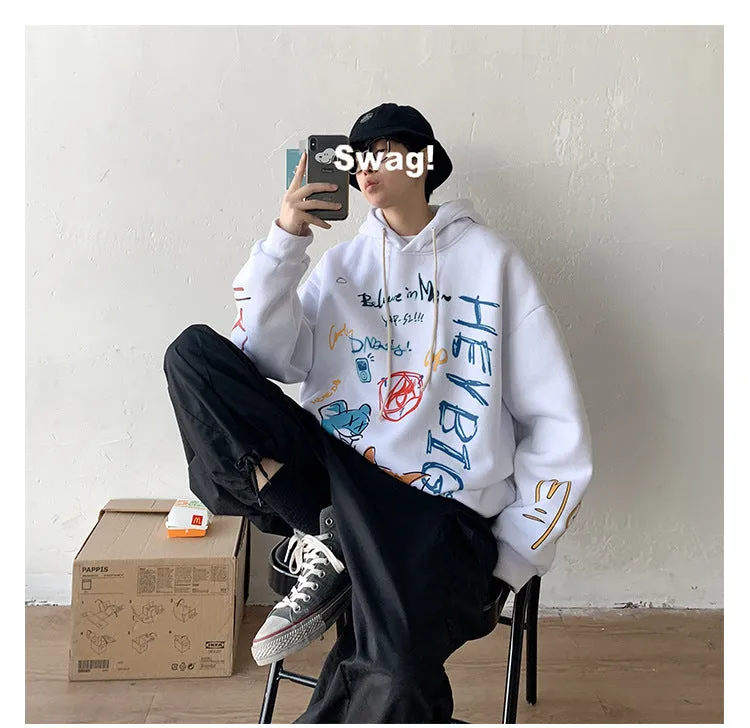 Graffiti Sweatshirt Hooded INS Hip-Hop Hip-Hop Loose Trendy All-Matching Outerwear