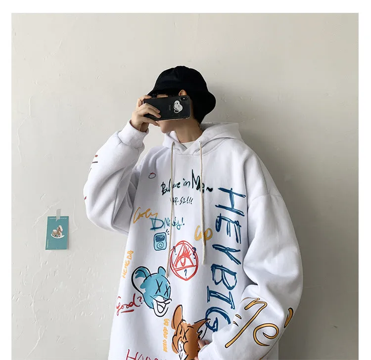 Graffiti Sweatshirt Hooded INS Hip-Hop Hip-Hop Loose Trendy All-Matching Outerwear