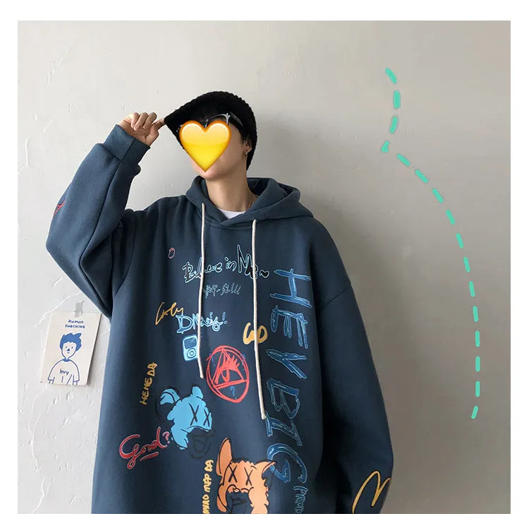 Graffiti Sweatshirt Hooded INS Hip-Hop Hip-Hop Loose Trendy All-Matching Outerwear