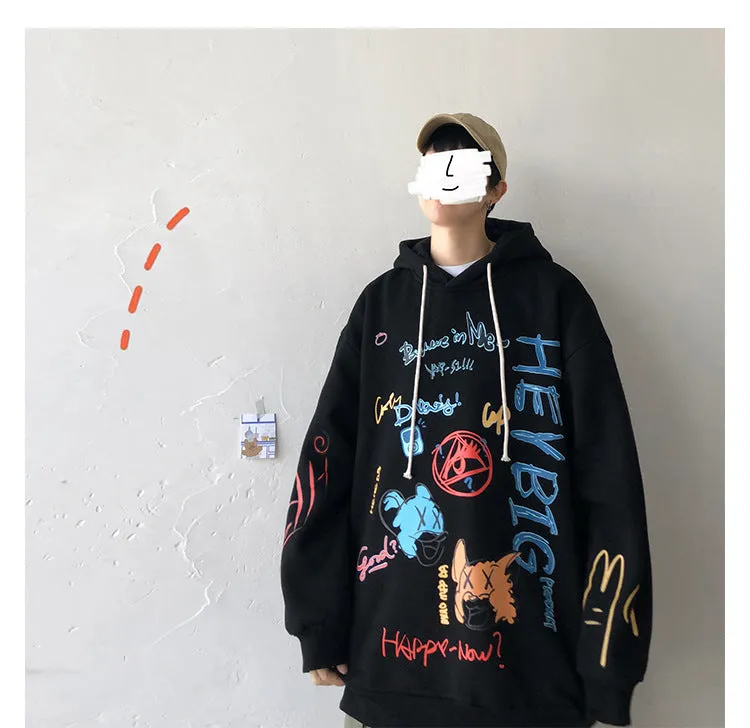 Graffiti Sweatshirt Hooded INS Hip-Hop Hip-Hop Loose Trendy All-Matching Outerwear